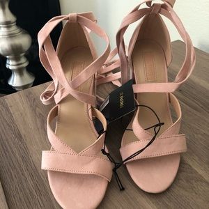 Blush suede lace up heels